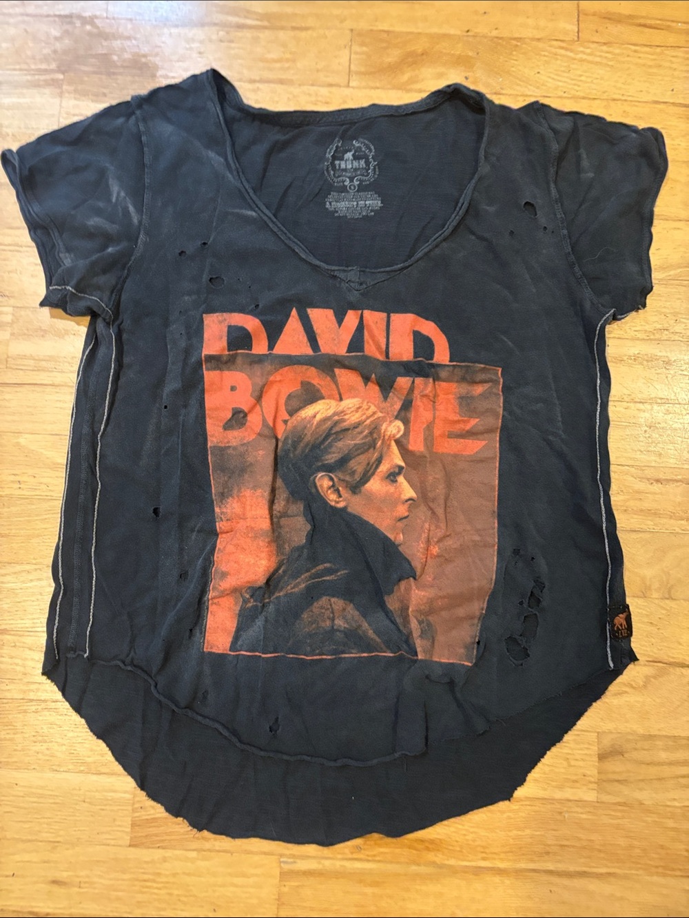 Vintage Trunk Ltd Black Short Sleeve David Bowie Graphic Tee with Orange Print